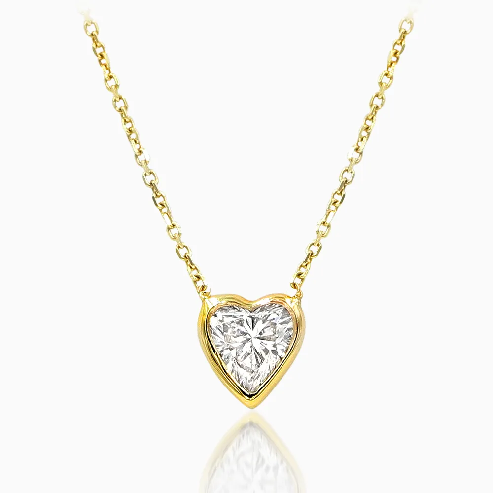 Bezel Set Petite Heart Shaped Diamond Pendent set in 14kt Gold