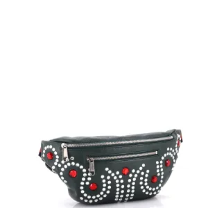 Bijoux Front Zip Waist Bag Crystal Embellished Leather