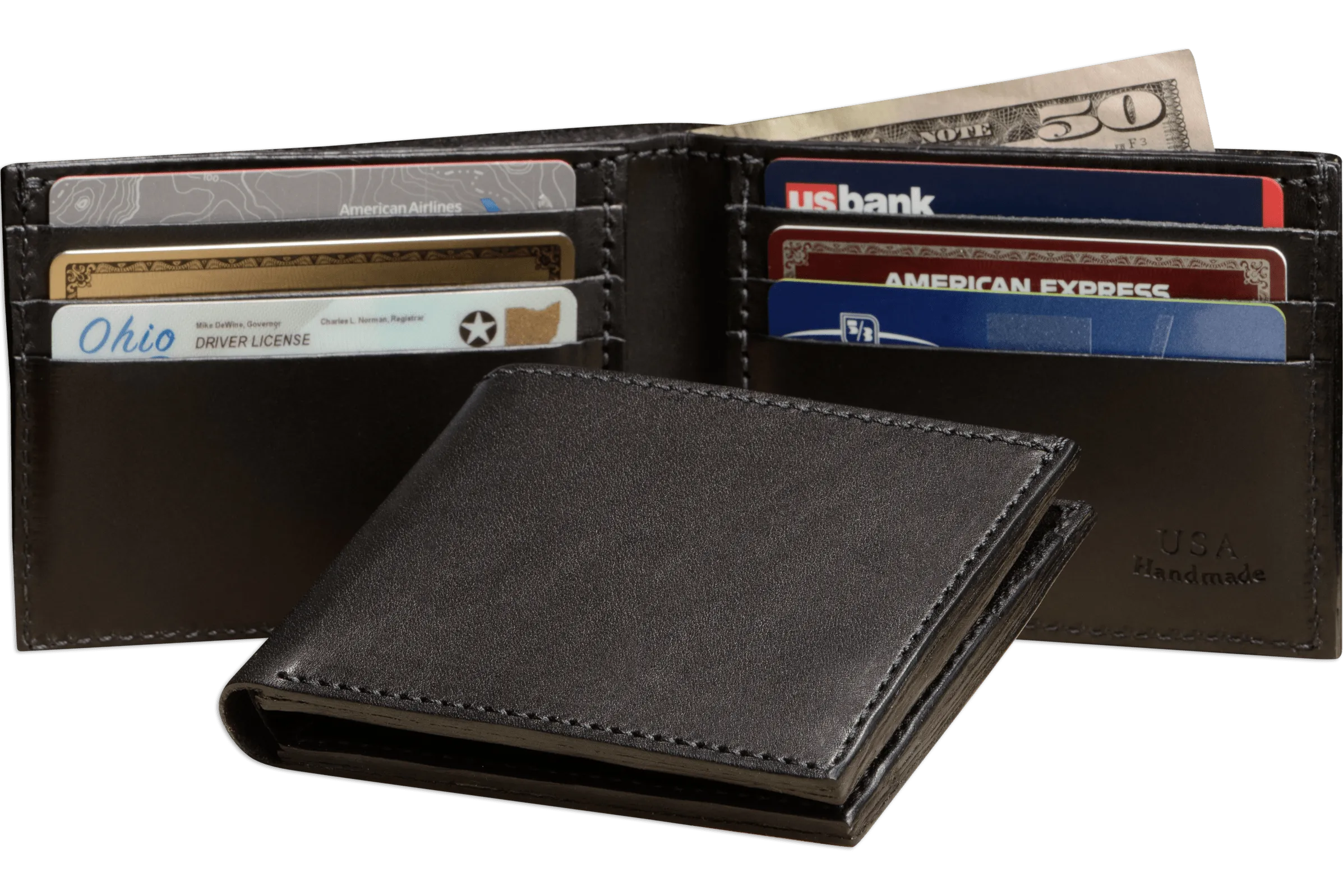 Black Premium Leather 6 Card Slot Bifold Wallet