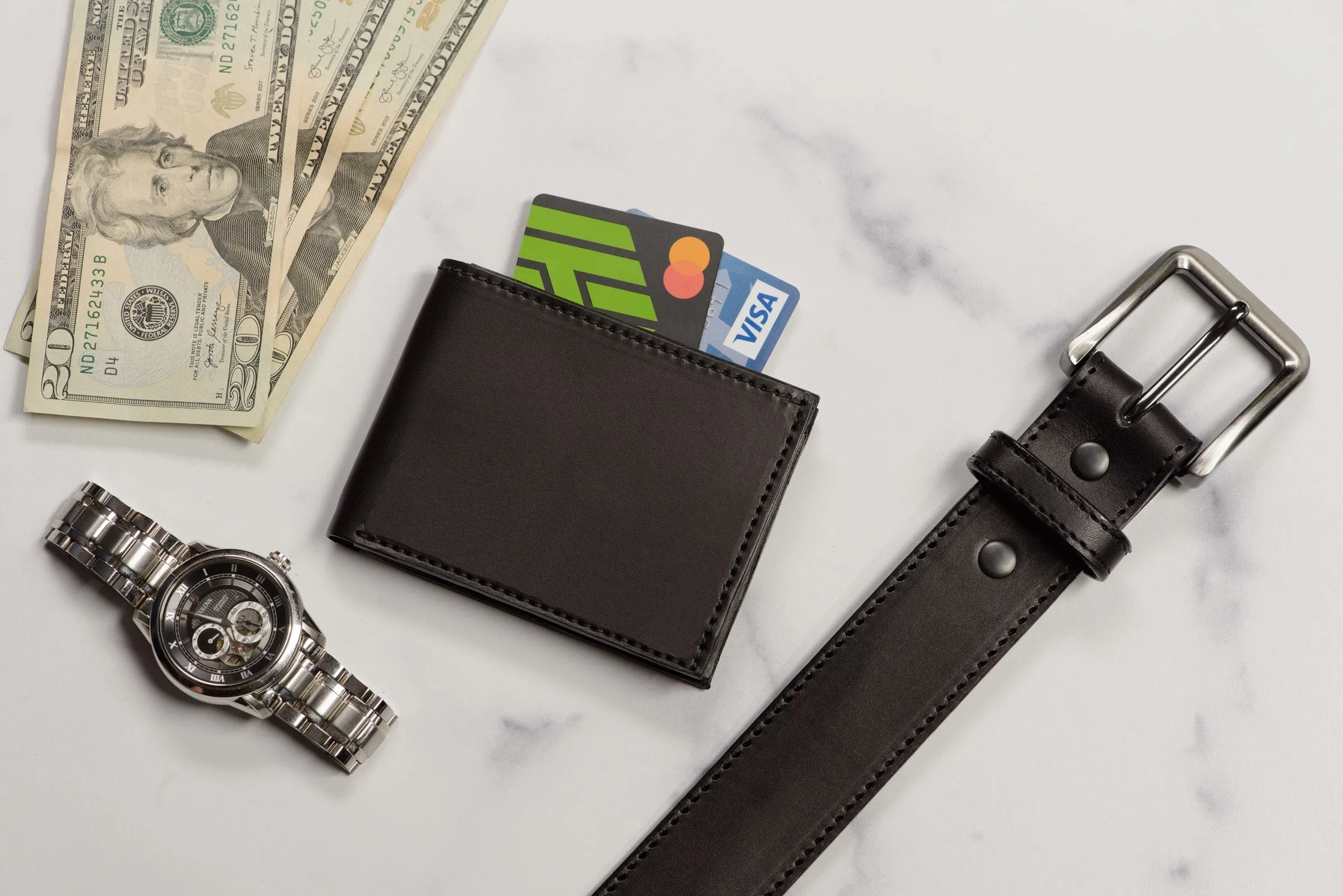 Black Premium Leather 6 Card Slot Bifold Wallet