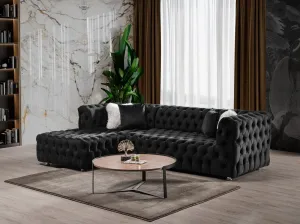 Black Velvet Tufted Sectional- Includes Throw Pillows - Model Romena