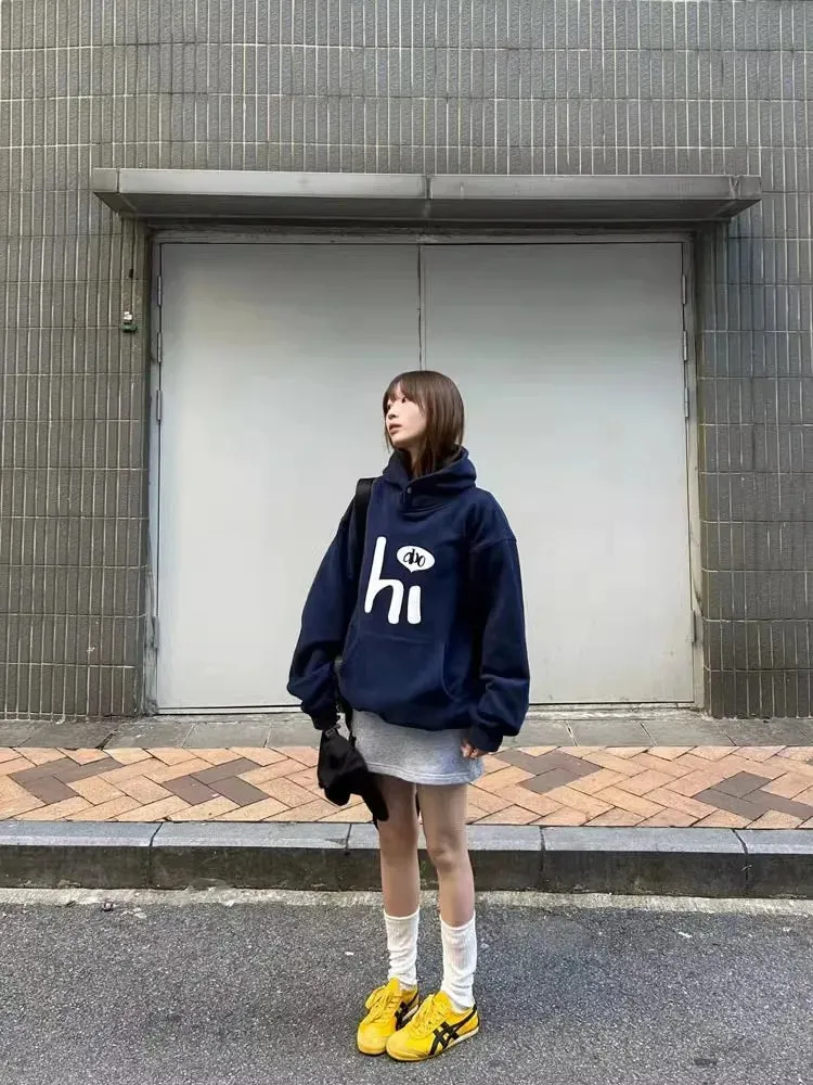 Blue Graphic Stylish Letter Hoddie