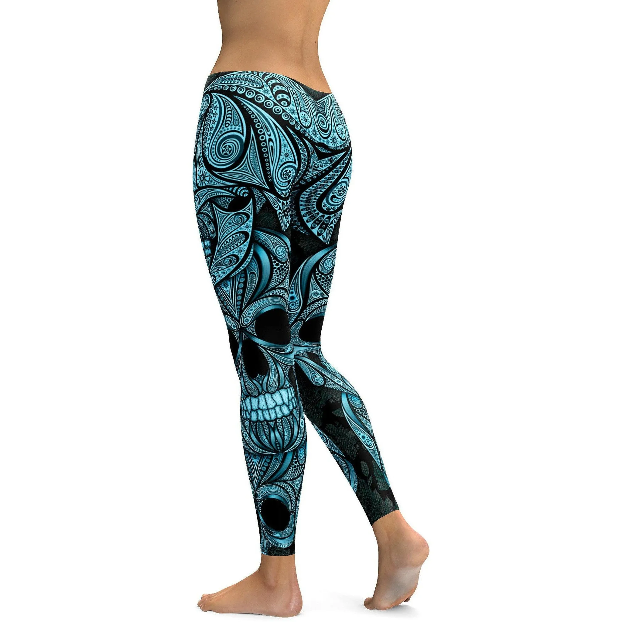 Blue Ornamental Skull Leggings