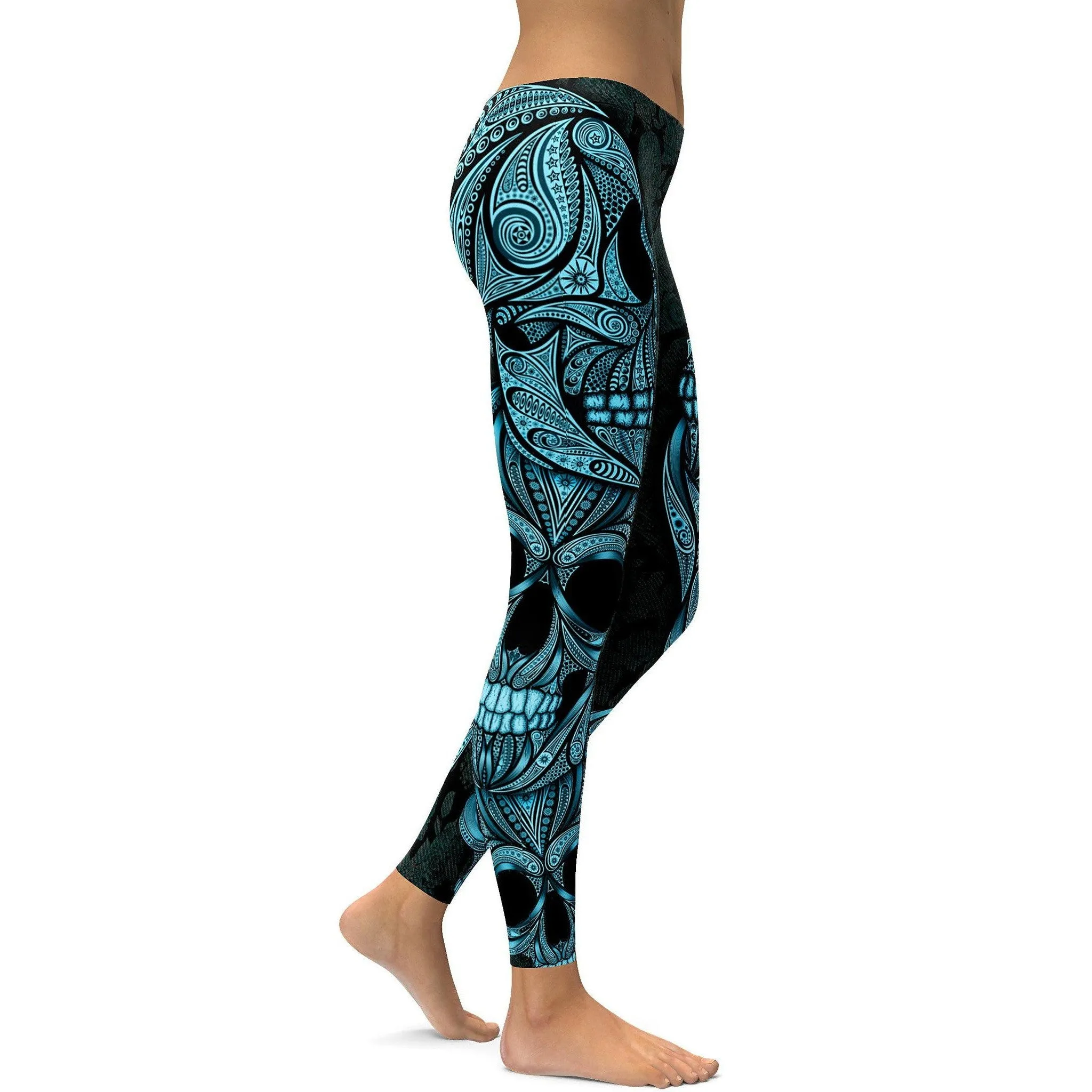 Blue Ornamental Skull Leggings