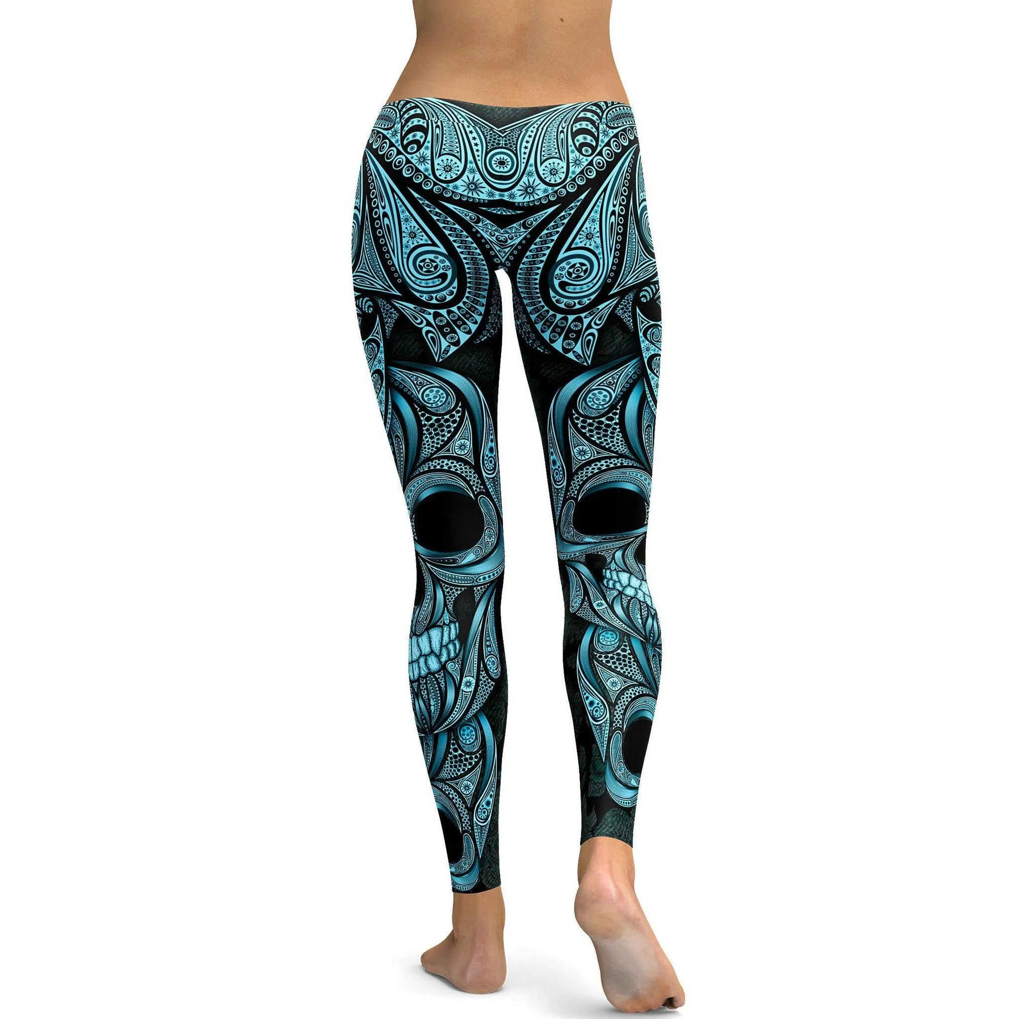 Blue Ornamental Skull Leggings