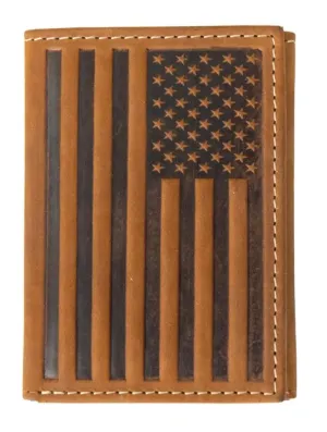 Brown Embossed Flag Rodeo Wallet ~ Tri-Fold