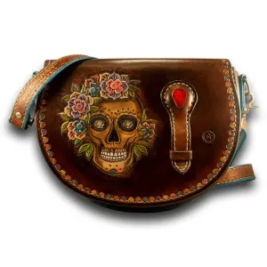 Brown Leather Sugar Skull Handbag