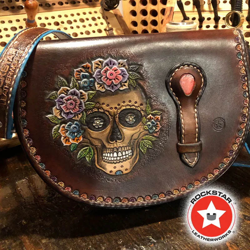 Brown Leather Sugar Skull Handbag
