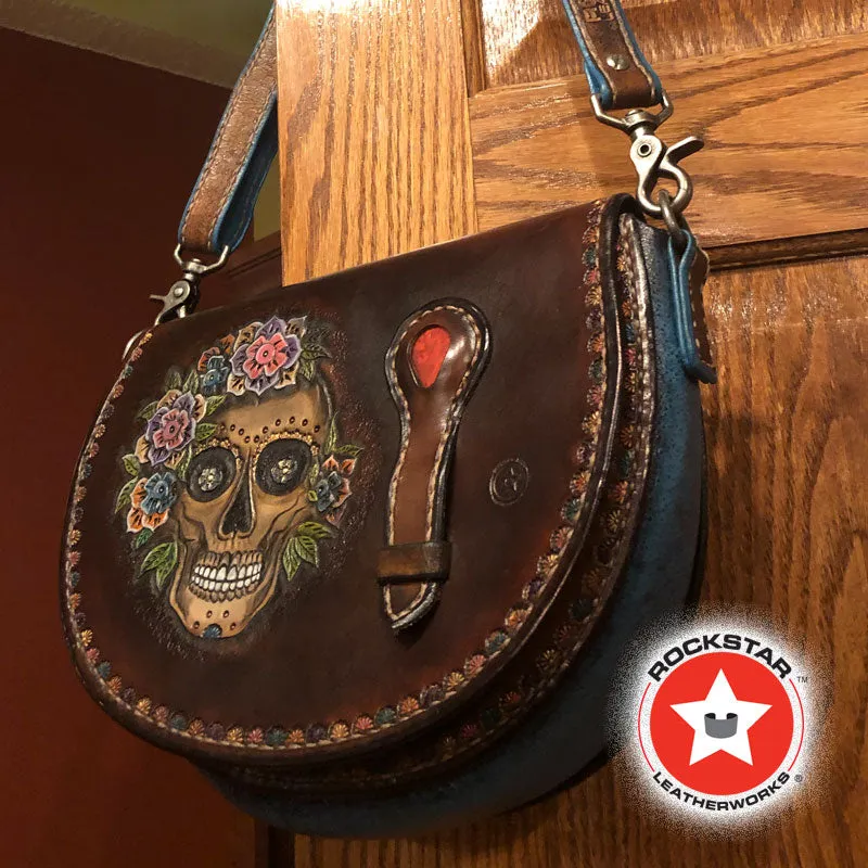 Brown Leather Sugar Skull Handbag