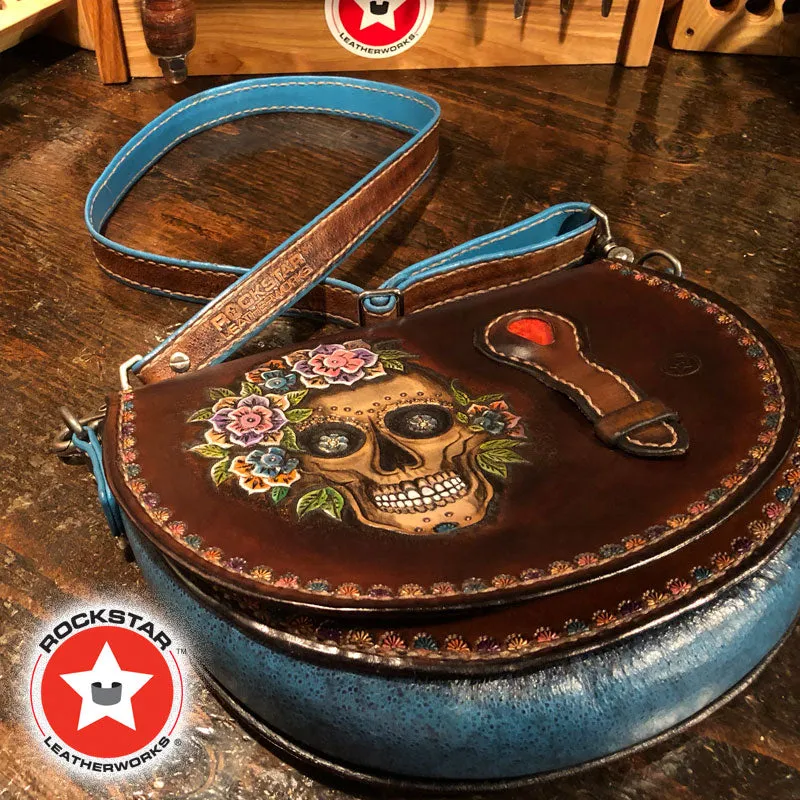 Brown Leather Sugar Skull Handbag