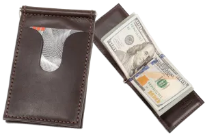 Brown Premium Leather Bifold Slim Profile Wallet With Money Clip