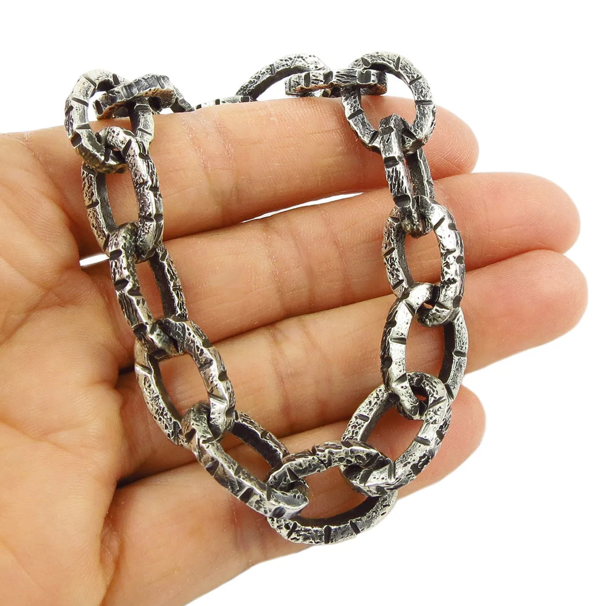 Brutalist Solid 925 Sterling Silver Modern Battered Chain Bracelet