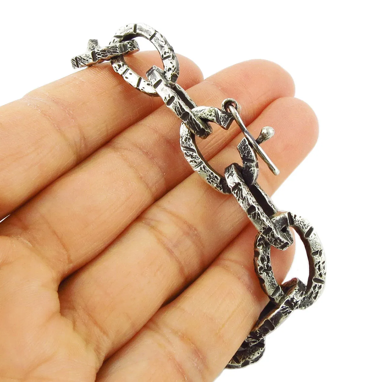 Brutalist Solid 925 Sterling Silver Modern Battered Chain Bracelet