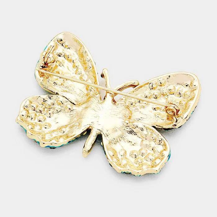 Butterfly Crystal Blue Rhinestone Accented Pin Brooch