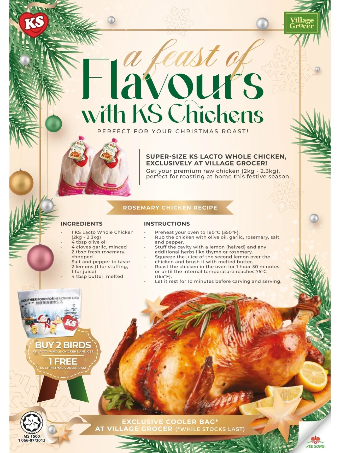 (BUY 2 FREE 1 COOLER BAG) KS LACTO ORGANIC SUPER CHICKEN FROZEN ( /-2.7 KG)