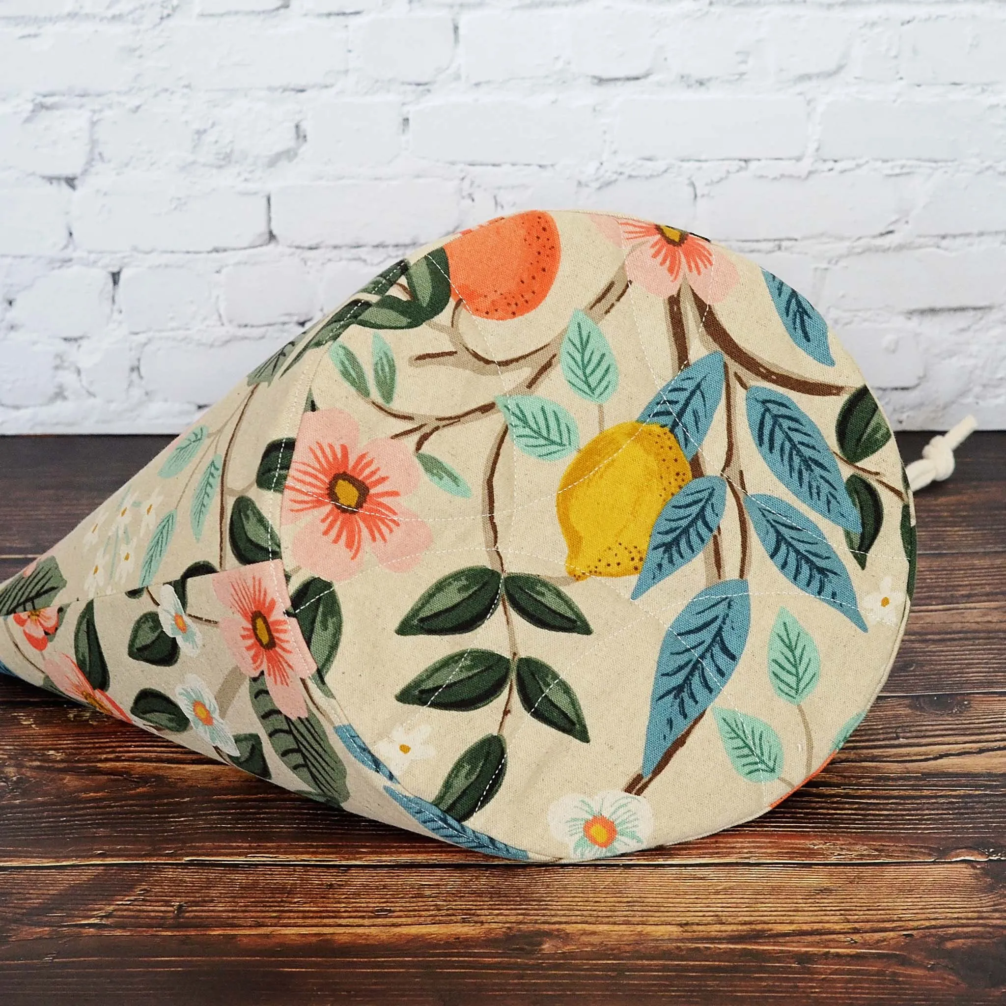 Canvas Bucket Bag with Pockets in Rifle Paper Co. Bramble Fabric