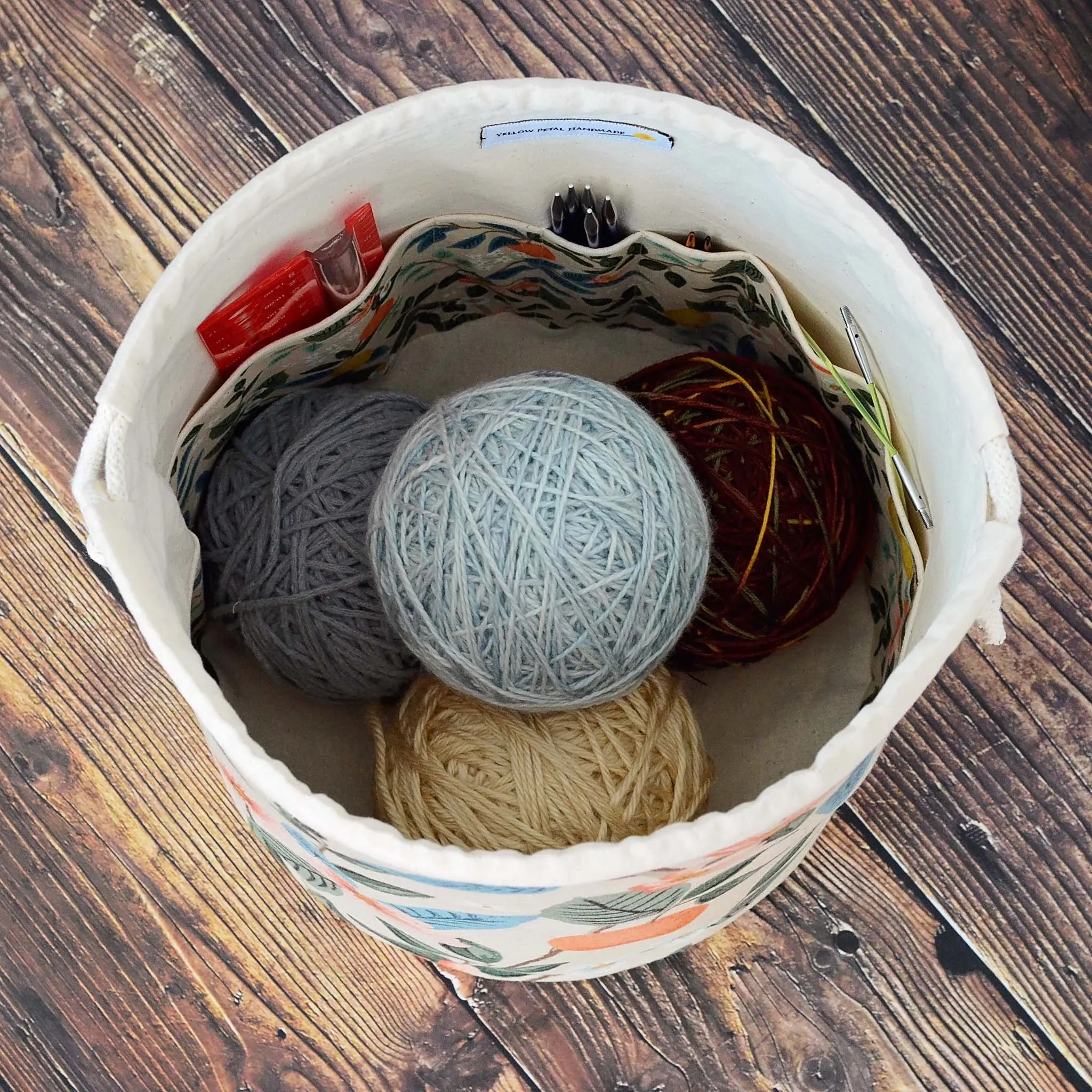 Canvas Bucket Bag with Pockets in Rifle Paper Co. Bramble Fabric