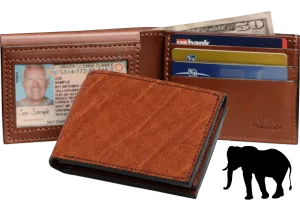 Caramel Brown Elephant Luxury Designer Exotic Bifold Wallet With Flip Up ID Window