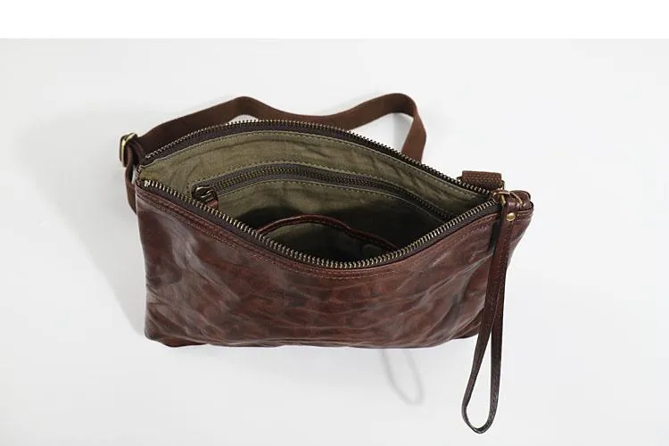 Casual Green Leather Mens Small Side Bag Messenger Bag Brown Post Bag Courier Bags for Men