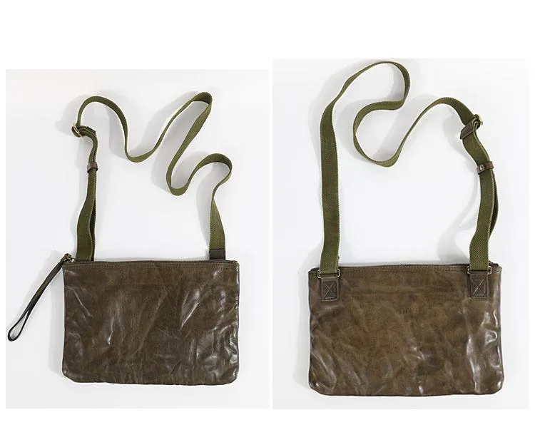 Casual Green Leather Mens Small Side Bag Messenger Bag Brown Post Bag Courier Bags for Men