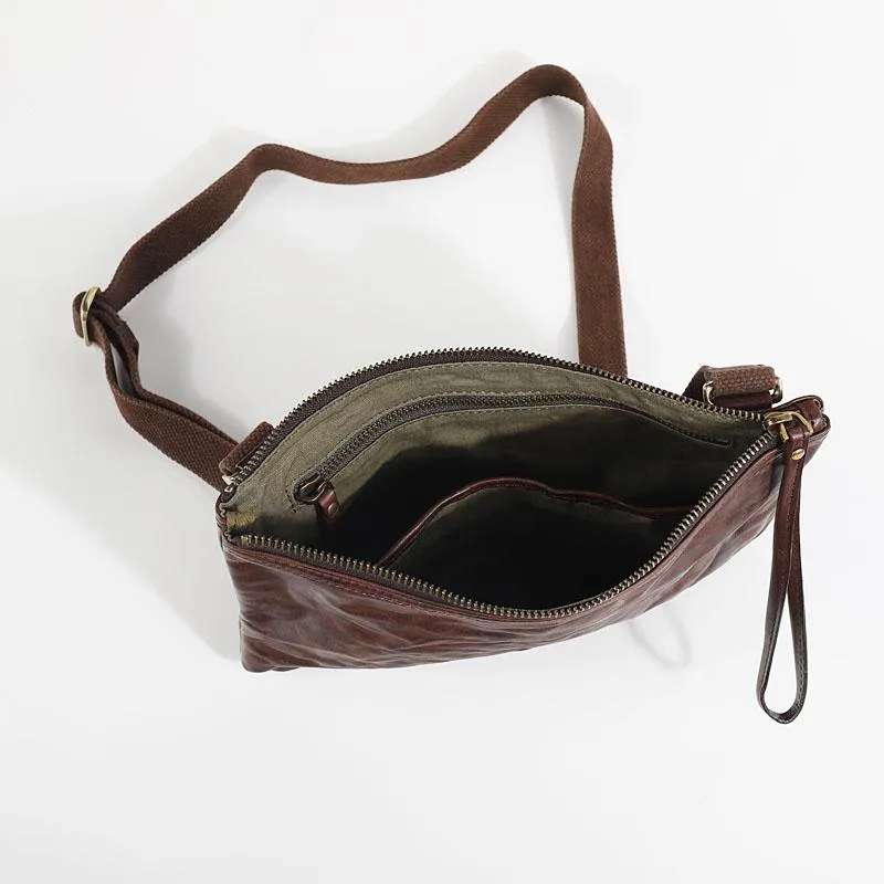 Casual Green Leather Mens Small Side Bag Messenger Bag Brown Post Bag Courier Bags for Men