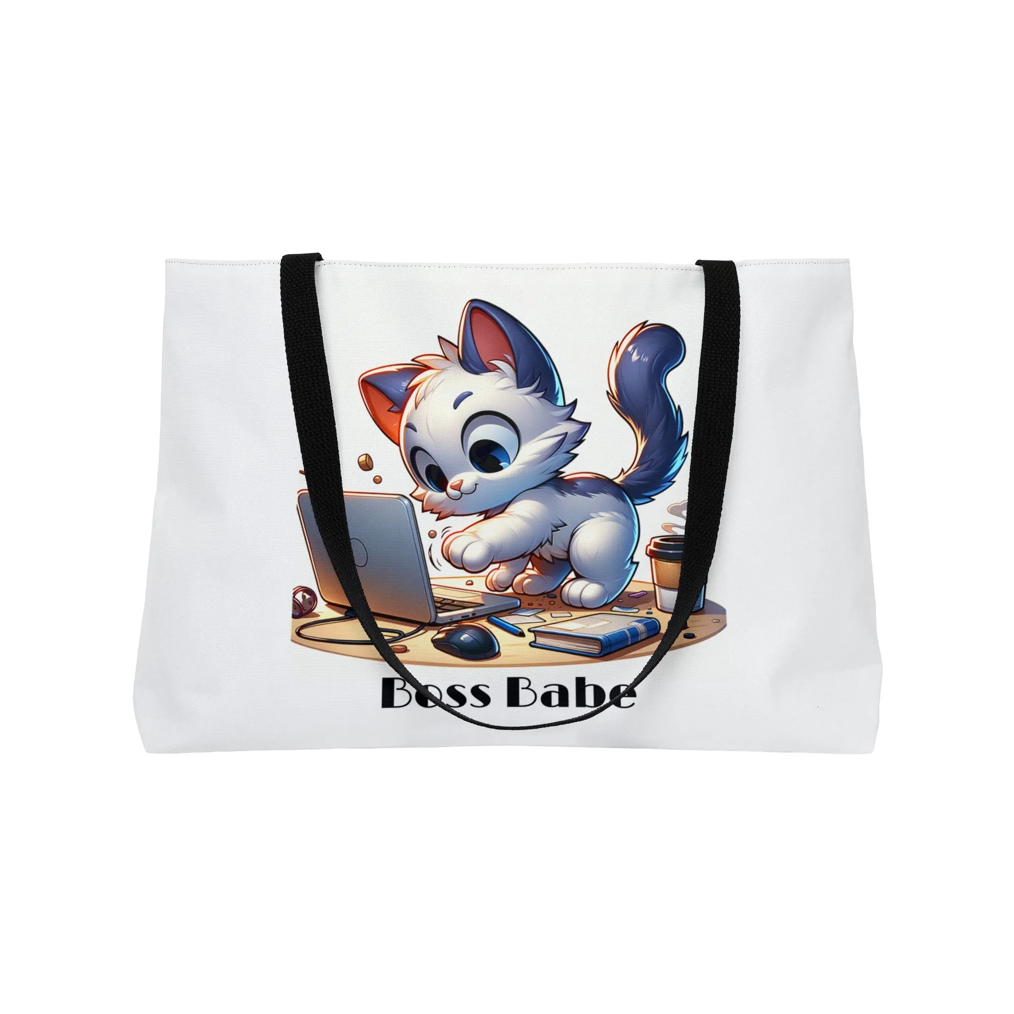 Cat Boss Babe Weekender Tote Bag, Laptop Bag, Travel Bag, Cat Lover Gift, Cute Cat Print, Cat Mom Gift, Boss Lady Bag