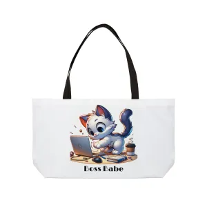 Cat Boss Babe Weekender Tote Bag, Laptop Bag, Travel Bag, Cat Lover Gift, Cute Cat Print, Cat Mom Gift, Boss Lady Bag