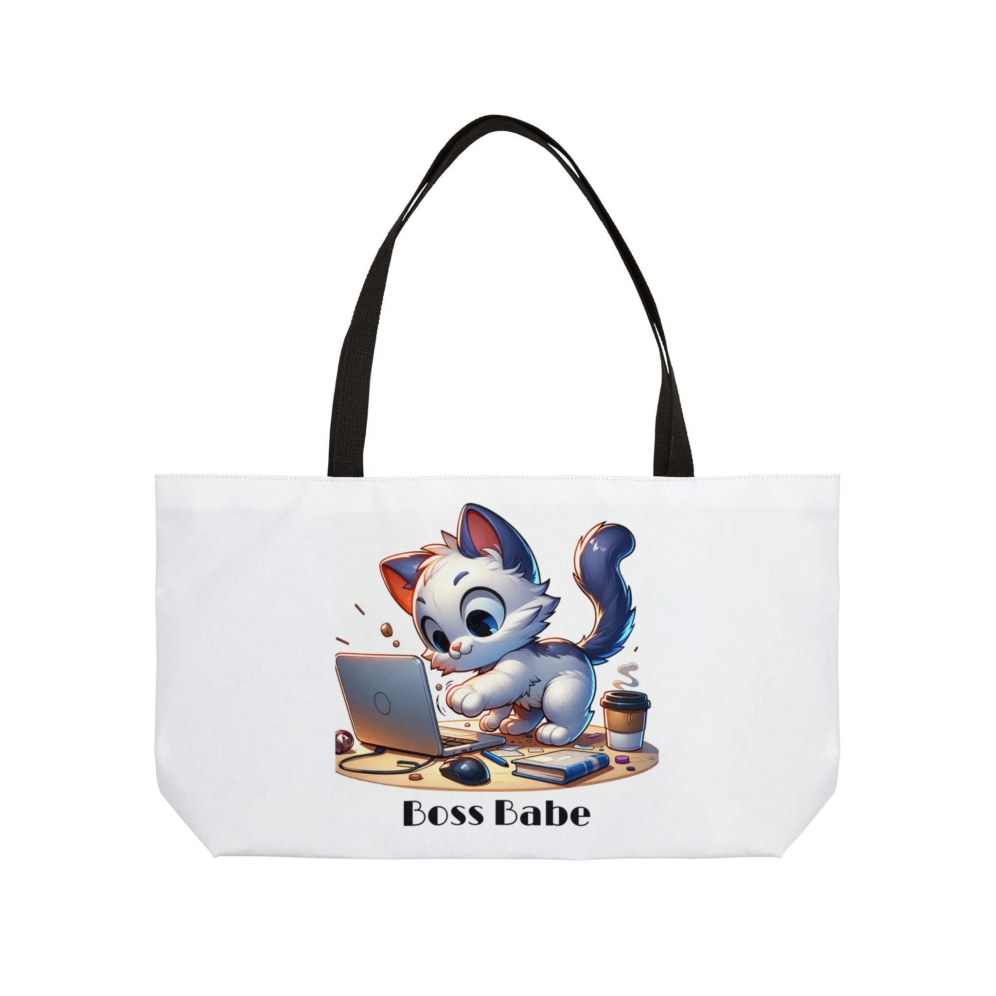 Cat Boss Babe Weekender Tote Bag, Laptop Bag, Travel Bag, Cat Lover Gift, Cute Cat Print, Cat Mom Gift, Boss Lady Bag