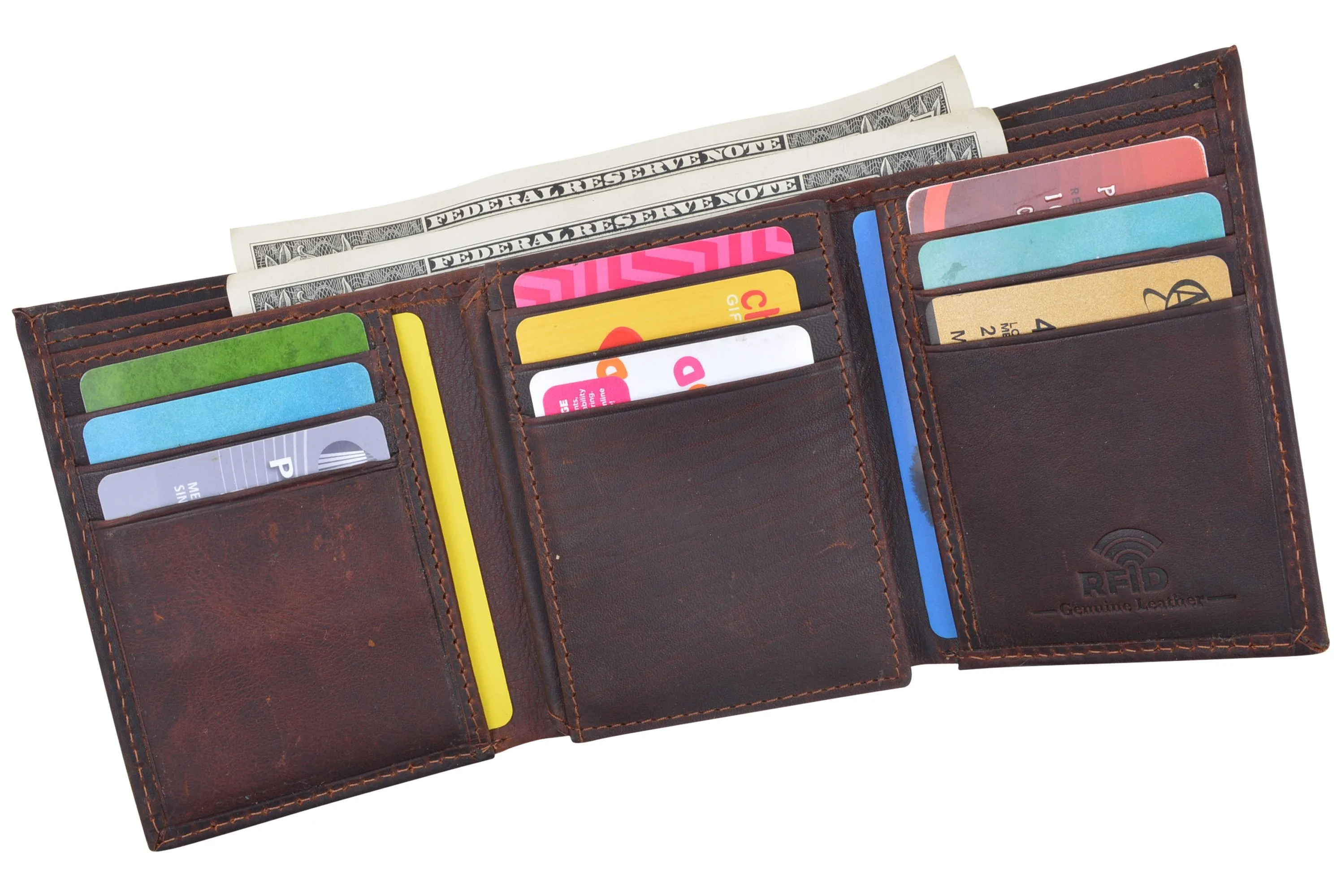 Cazoro Extra Capacity Trifold Wallet for Men RFID Blocking Genuine Leather Wallet Black Brown RFID611286