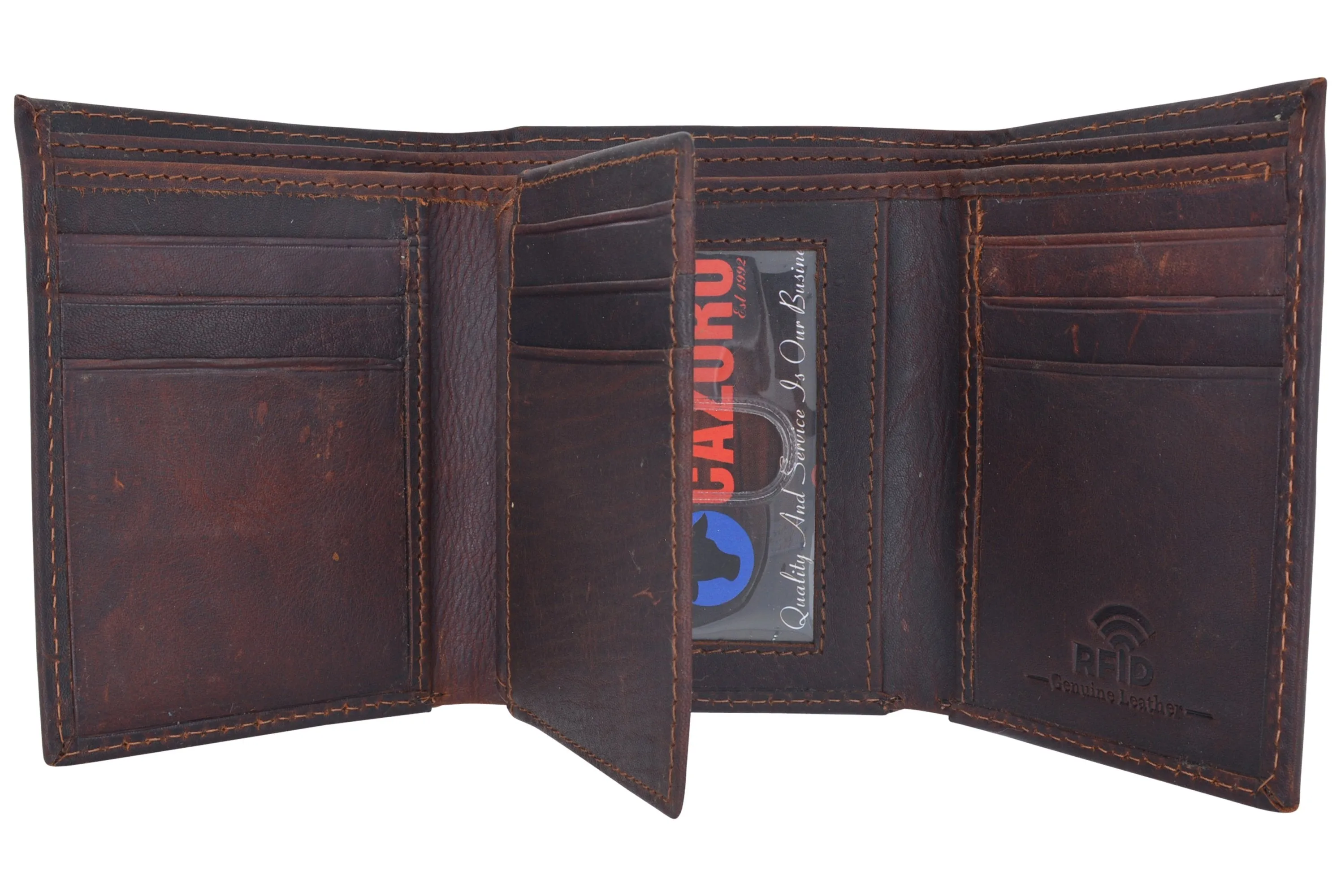 Cazoro Extra Capacity Trifold Wallet for Men RFID Blocking Genuine Leather Wallet Black Brown RFID611286