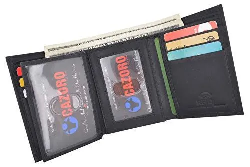 Cazoro Extra Capacity Trifold Wallet for Men RFID Blocking Genuine Leather Wallet Black Brown RFID611286