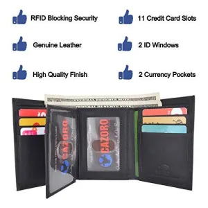 Cazoro Extra Capacity Trifold Wallet for Men RFID Blocking Genuine Leather Wallet Black Brown RFID611286