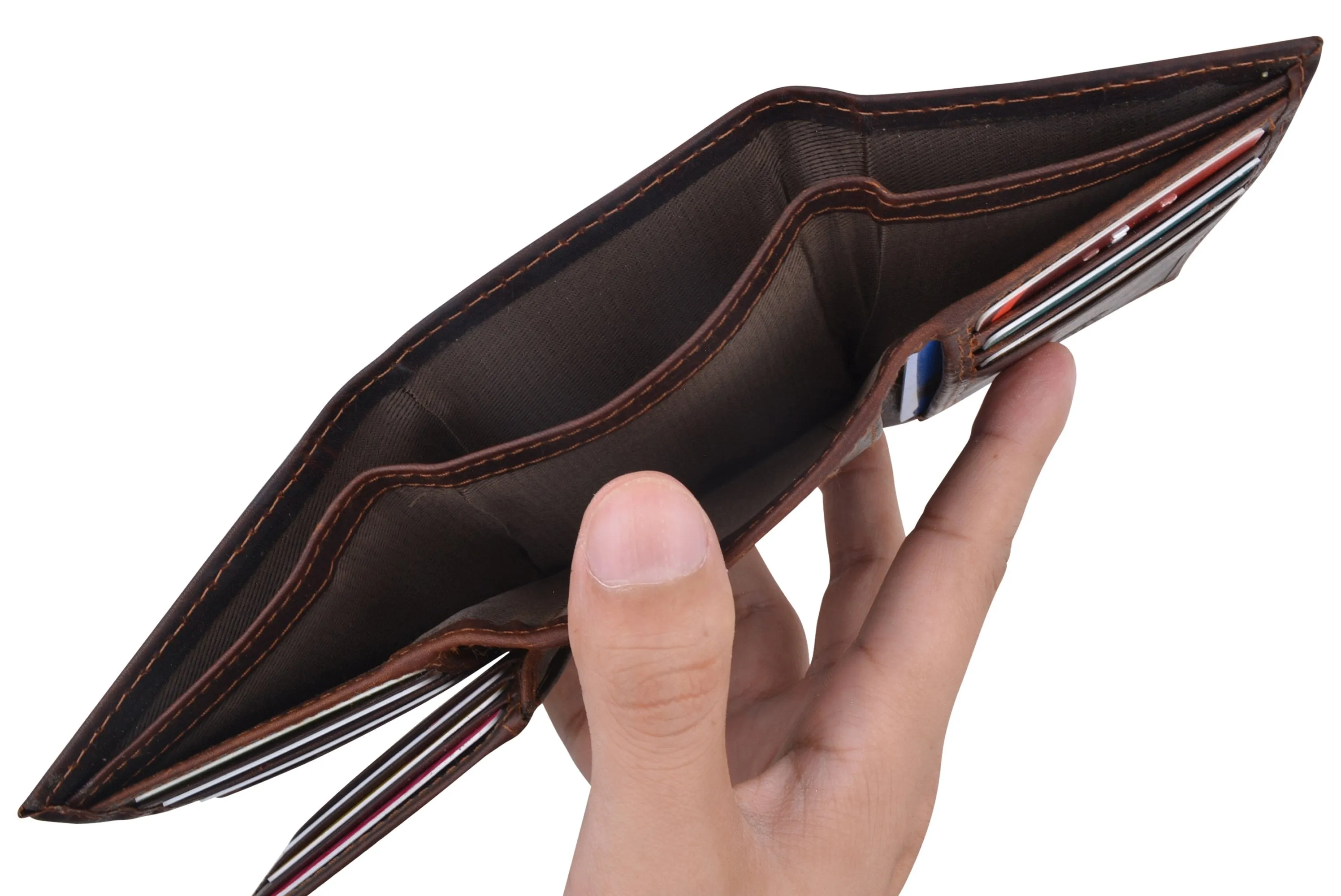 Cazoro Extra Capacity Trifold Wallet for Men RFID Blocking Genuine Leather Wallet Black Brown RFID611286