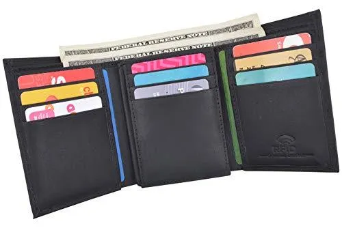 Cazoro Extra Capacity Trifold Wallet for Men RFID Blocking Genuine Leather Wallet Black Brown RFID611286