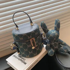 Chain Charm Patterned Bucket Bag