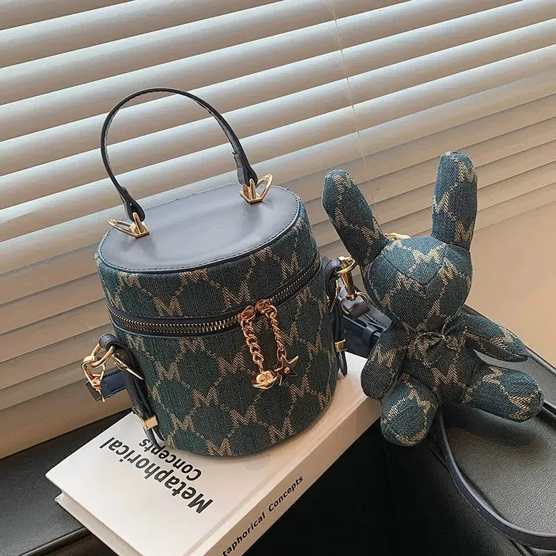 Chain Charm Patterned Bucket Bag