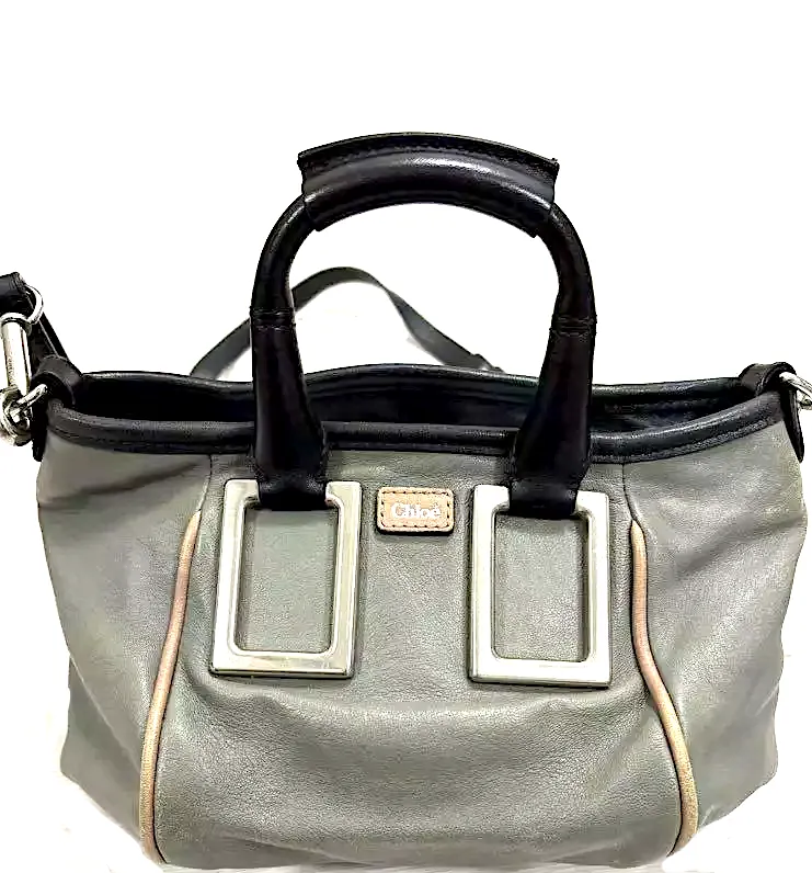 Chloe Paris. Gray/Pink Leather Mini Shoulder Bag / Hand Bag w/Long Strap