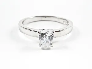 Classic Single Pear Shape CZ Solitaire Silver Ring