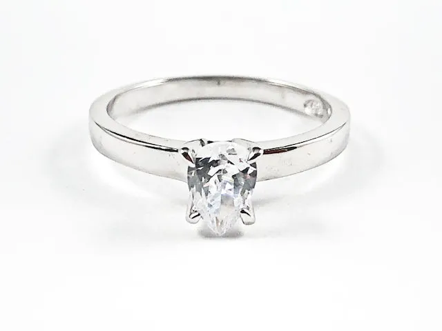 Classic Single Pear Shape CZ Solitaire Silver Ring