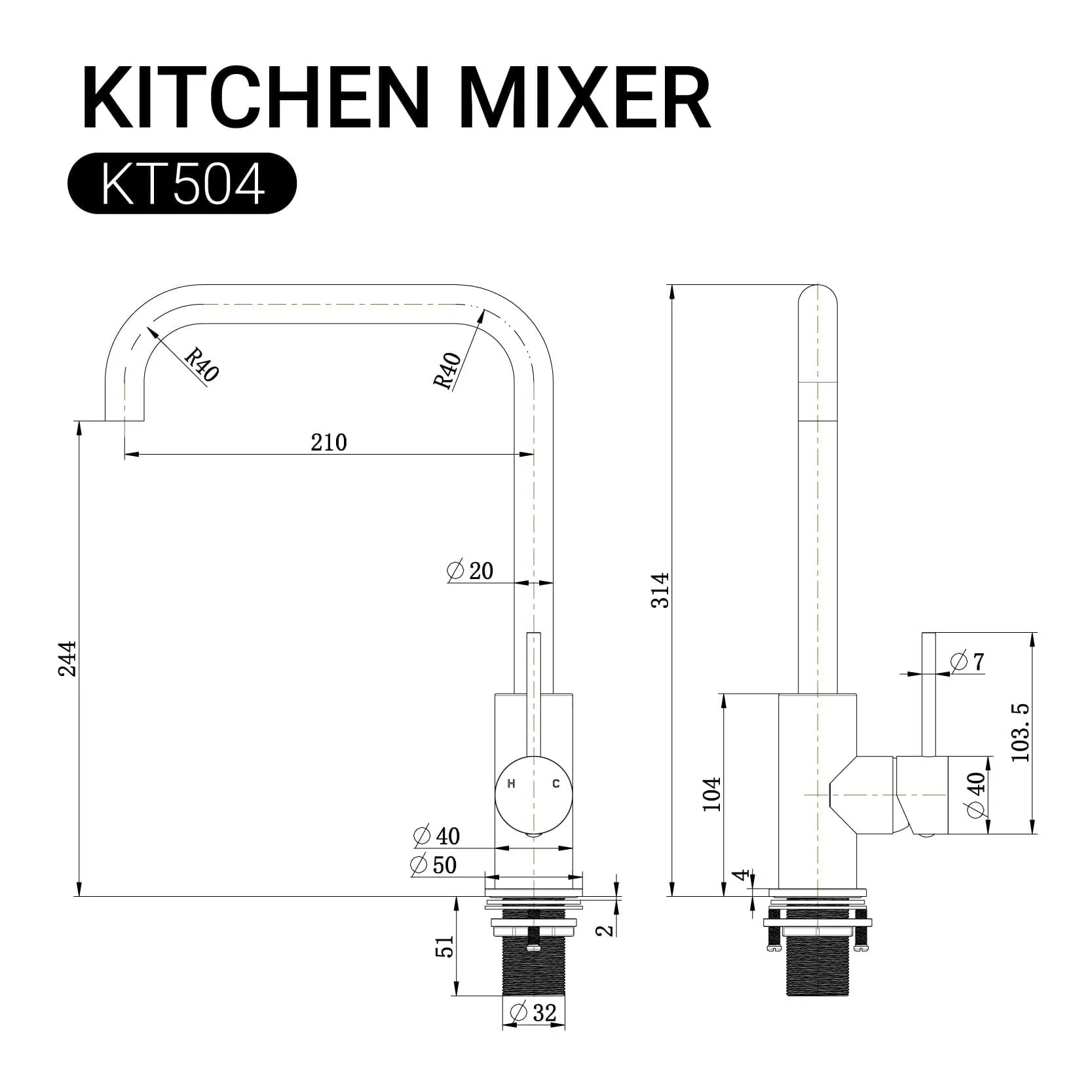 CLIO Kitchen Sink Mixer Square Tap Bench Mount Brushed Nickel