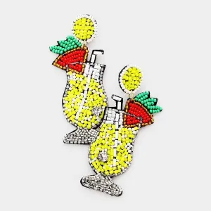 Cocktail Yellow Seed Bead Felt Back Earrings