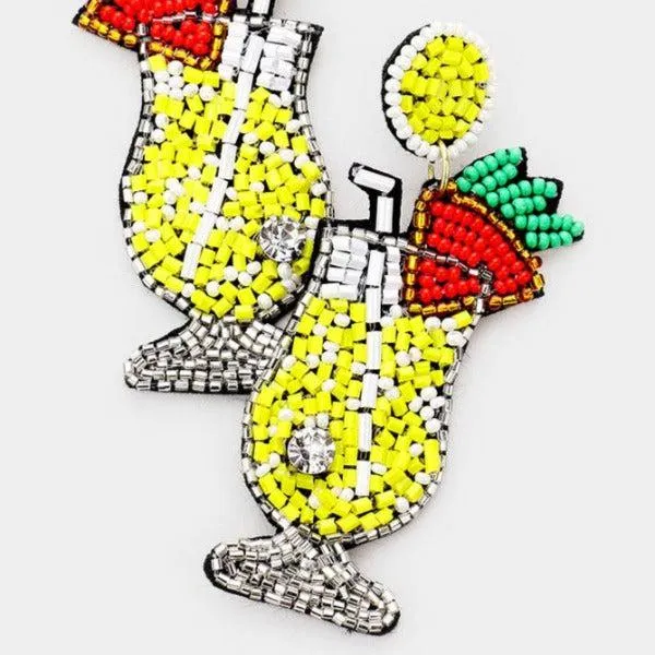 Cocktail Yellow Seed Bead Felt Back Earrings