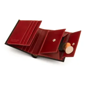 Compact Leather Wallet With Coin Purse - Black With Red