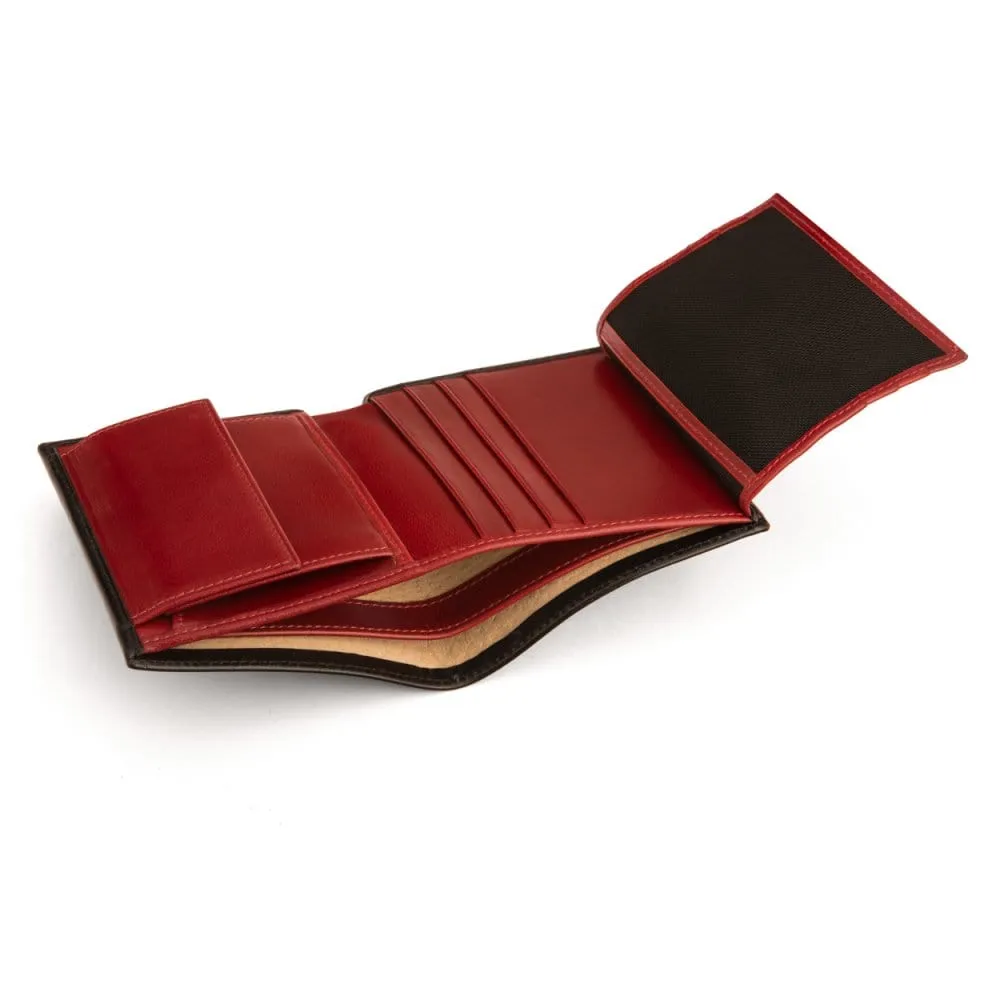 Compact Leather Wallet With Coin Purse - Black With Red