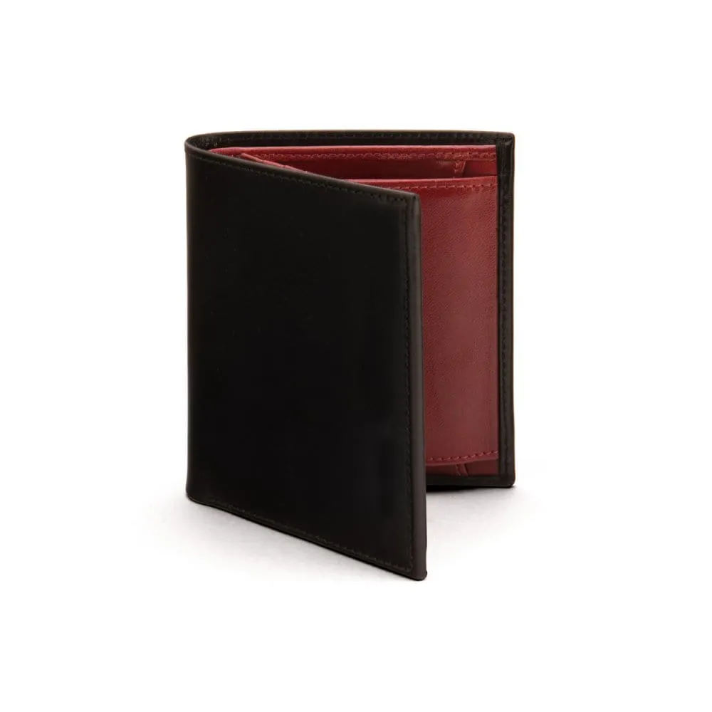 Compact Leather Wallet With Coin Purse - Black With Red