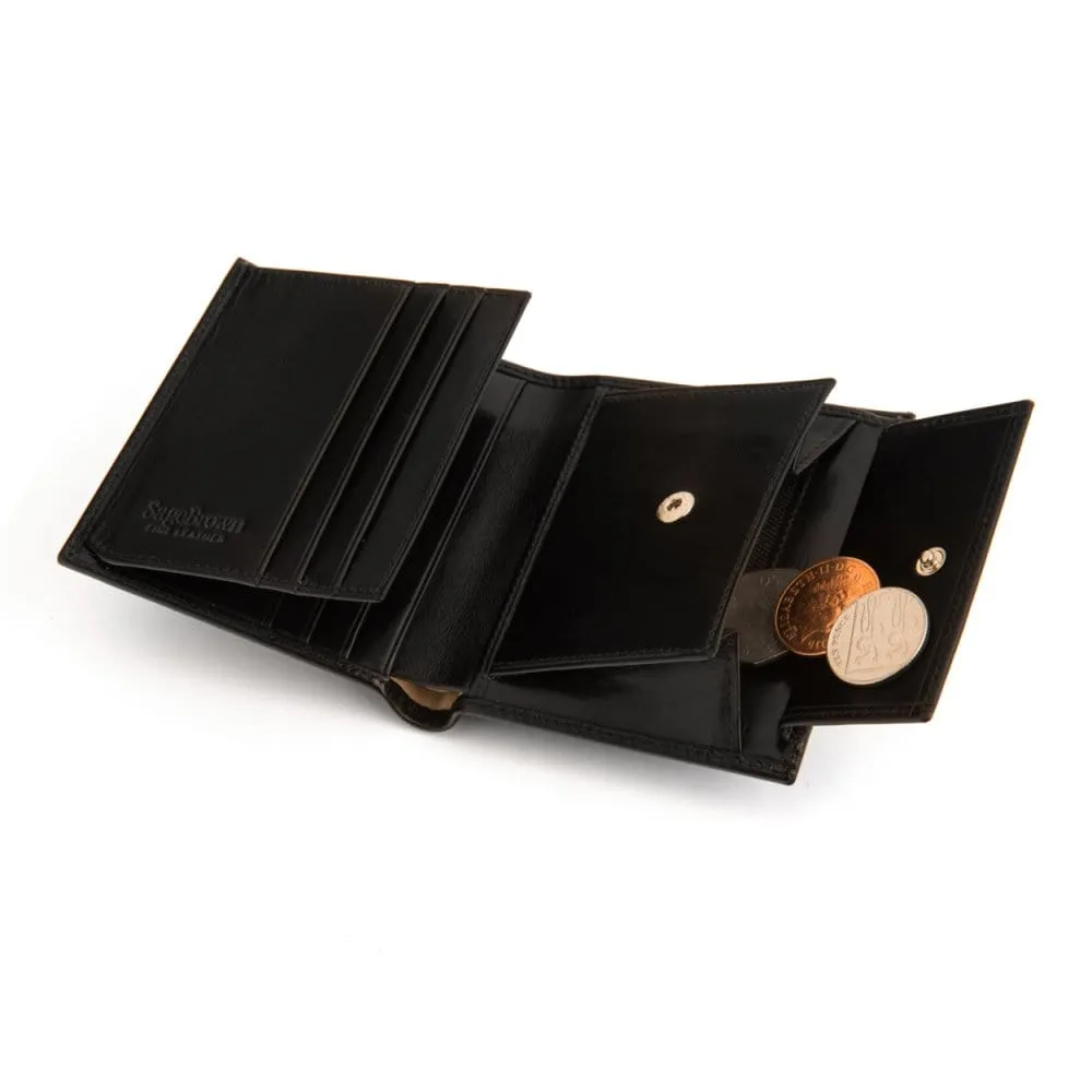 Compact Leather Wallet With Coin Purse - Black