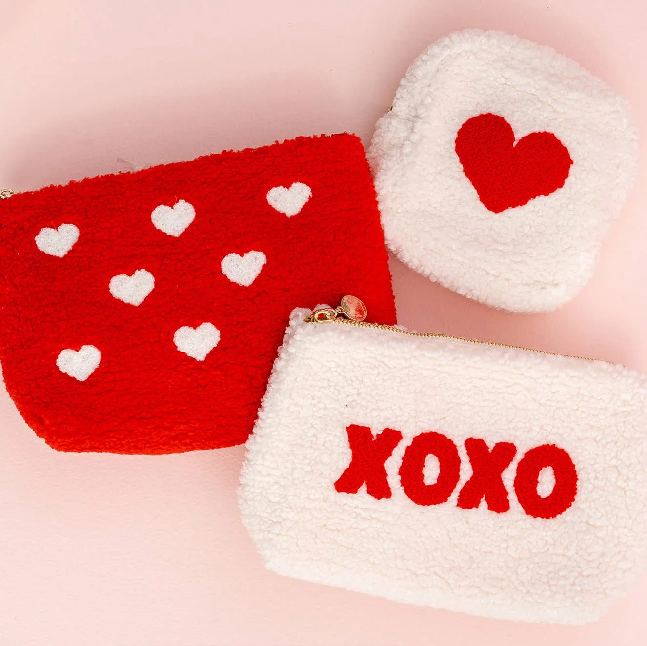 Cream Square Teddy Pouch - Heart