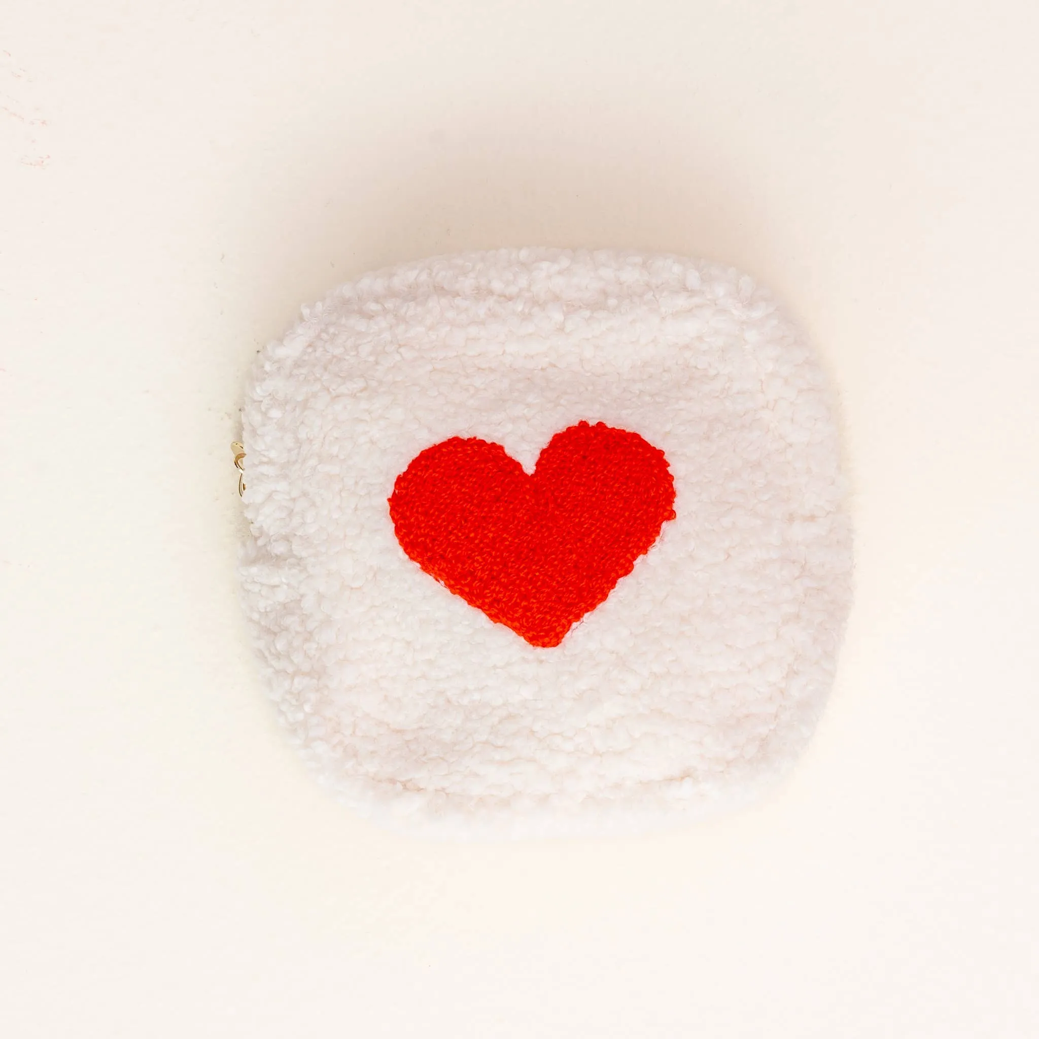 Cream Square Teddy Pouch - Heart
