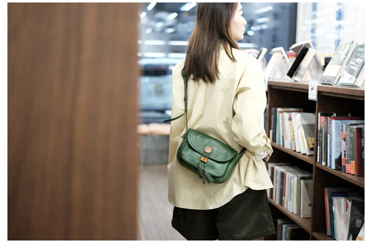 Cute Womens Leather Satchel Purse Brown Shoulder Bag With Tassels