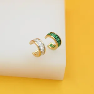 CZ Baguette Clear/Green Ear Cuffs (L341)